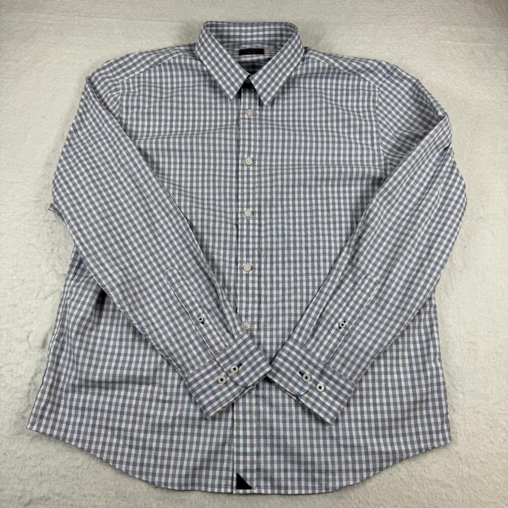 UNTUCKit Shirt Mens Size XL Blue Check Long Sleeve Button Up Polyester Casual